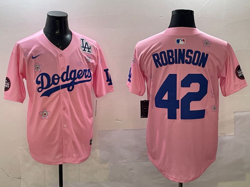 Men Los Angeles Dodgers #42 Robinson Pink Sakura Edition 2025 Nike MLB Jersey style 4